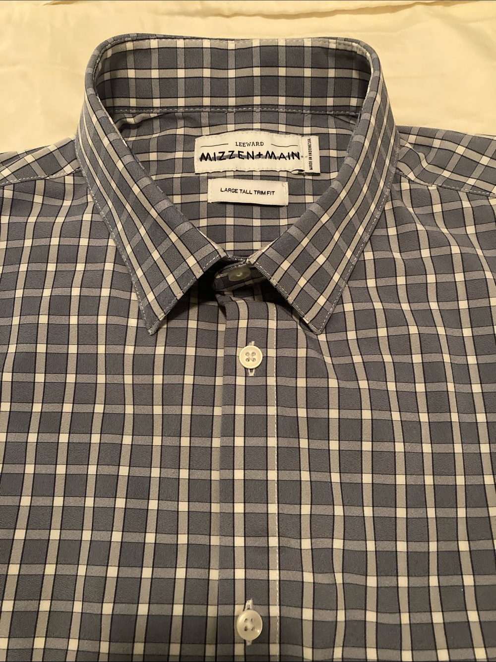 Mizzen+Main Blue and white Plaid Men's Dress Shirt Tall Trim Fit